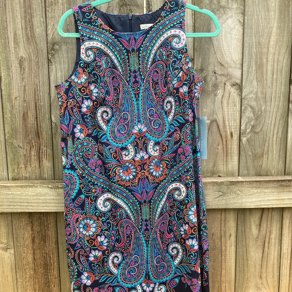 London Times cotton blend blue and green dress